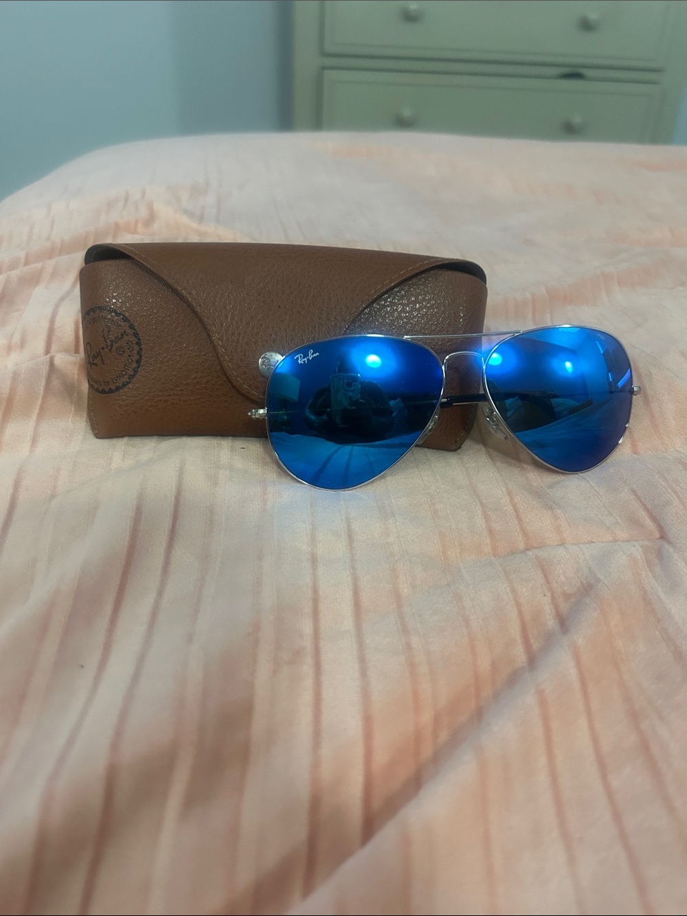Ray-Ban Women's Aviator Sunglasses with Blue Mirror Lenses